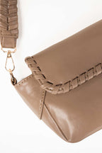 Beige Faux Leather Crossbody Baguette Bag with Braided Trim-Zavy Vibes