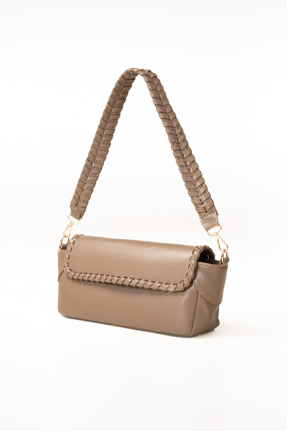 Beige Faux Leather Crossbody Baguette Bag with Braided Trim-Zavy Vibes