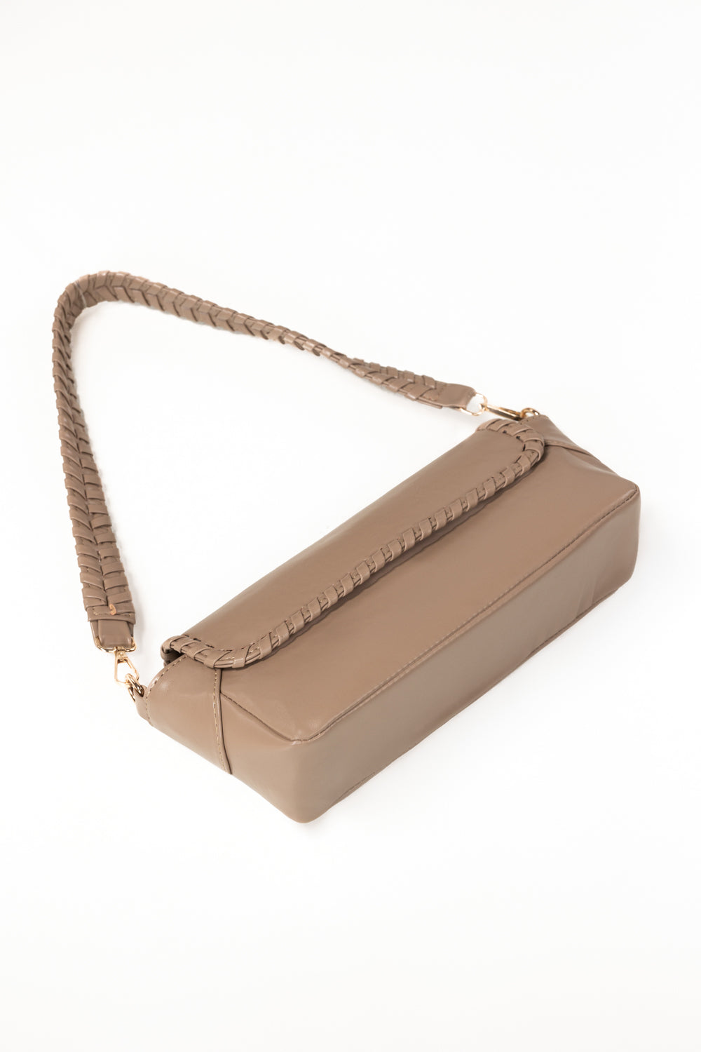 Beige Faux Leather Crossbody Baguette Bag with Braided Trim-Zavy Vibes
