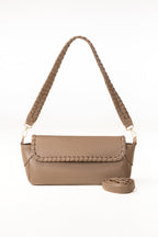 Beige Faux Leather Crossbody Baguette Bag with Braided Trim-Zavy Vibes