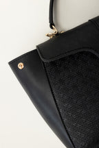Black Structured Faux Leather Handbag with Detachable Strap-Zavy Vibes
