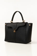Black Structured Faux Leather Handbag with Detachable Strap-Zavy Vibes