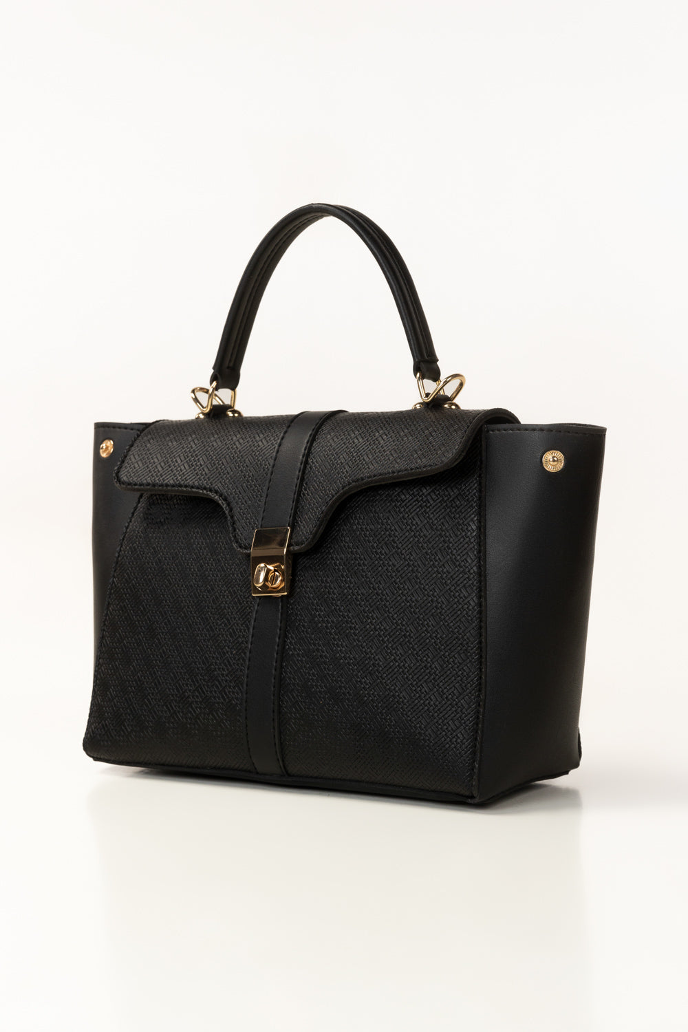 Black Structured Faux Leather Handbag with Detachable Strap-Zavy Vibes
