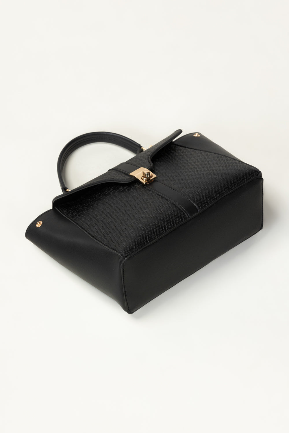 Black Structured Faux Leather Handbag with Detachable Strap-Zavy Vibes