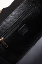 Black Structured Faux Leather Handbag with Detachable Strap-Zavy Vibes