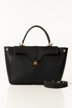 Black Structured Faux Leather Handbag with Detachable Strap-Zavy Vibes
