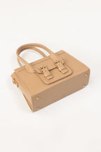 Dark Beige Structured Faux Leather Handbag with Top Handles-Zavy Vibes