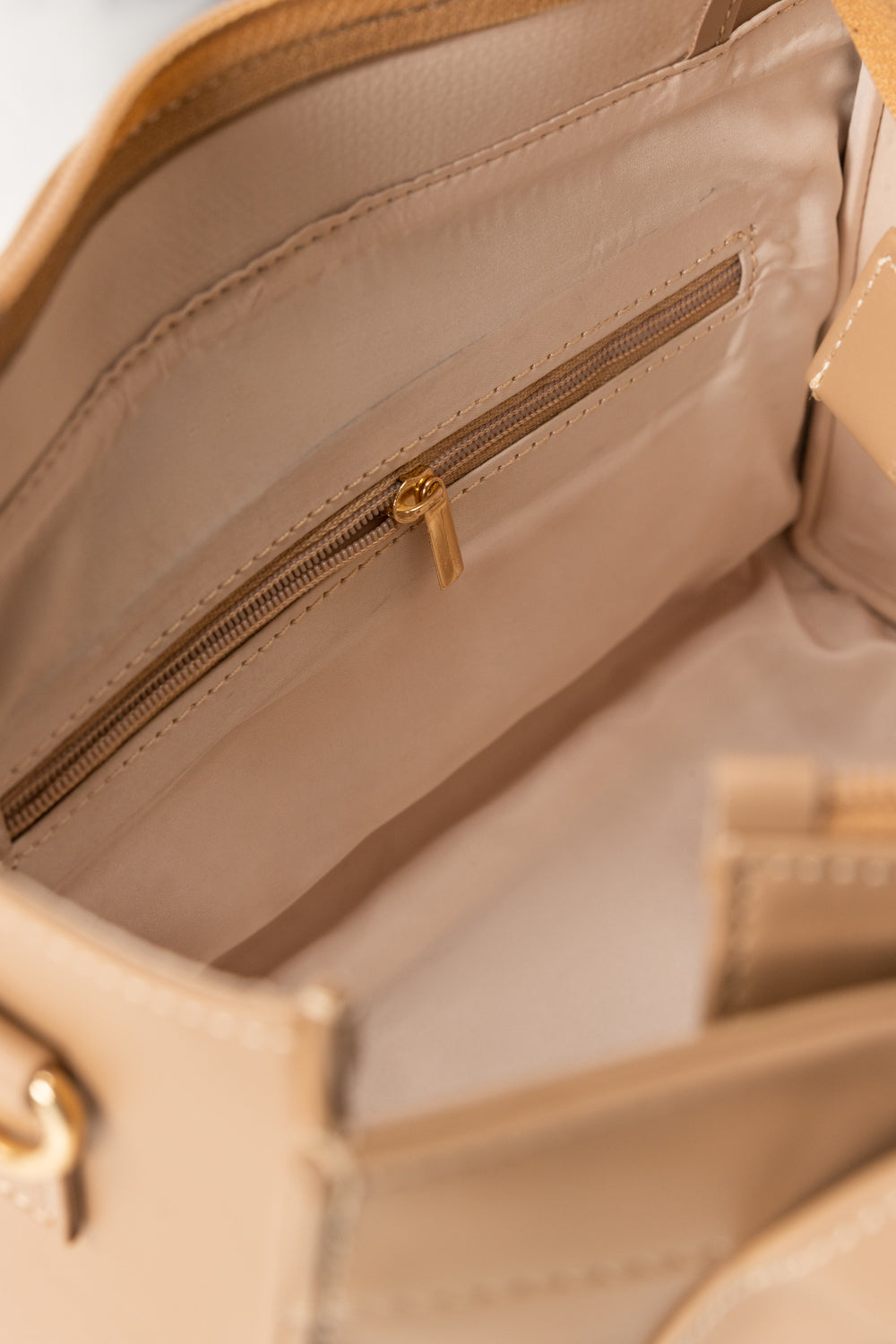Dark Beige Structured Faux Leather Handbag with Top Handles-Zavy Vibes