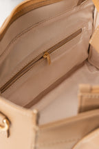 Dark Beige Structured Faux Leather Handbag with Top Handles-Zavy Vibes