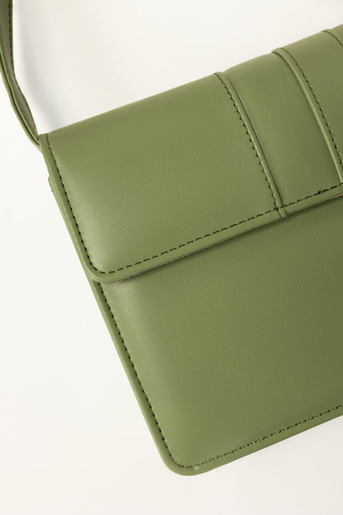 Green Structured Faux Leather Crossbody Bag with Adjustable Strap-Zavy Vibes