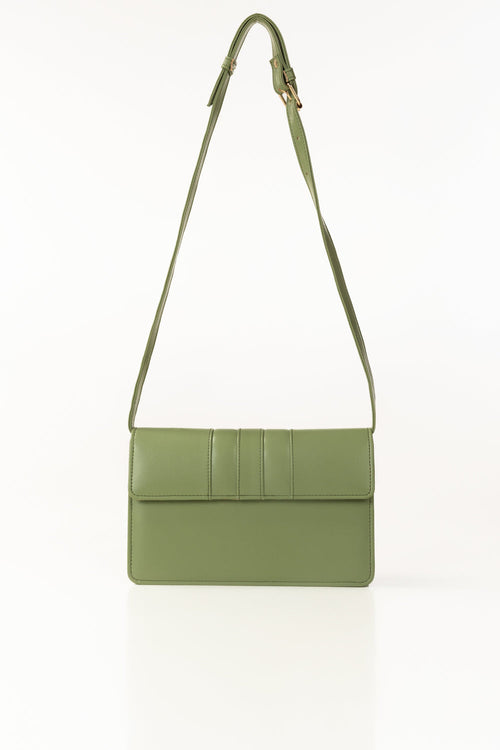 Green Structured Faux Leather Crossbody Bag with Adjustable Strap-Zavy Vibes