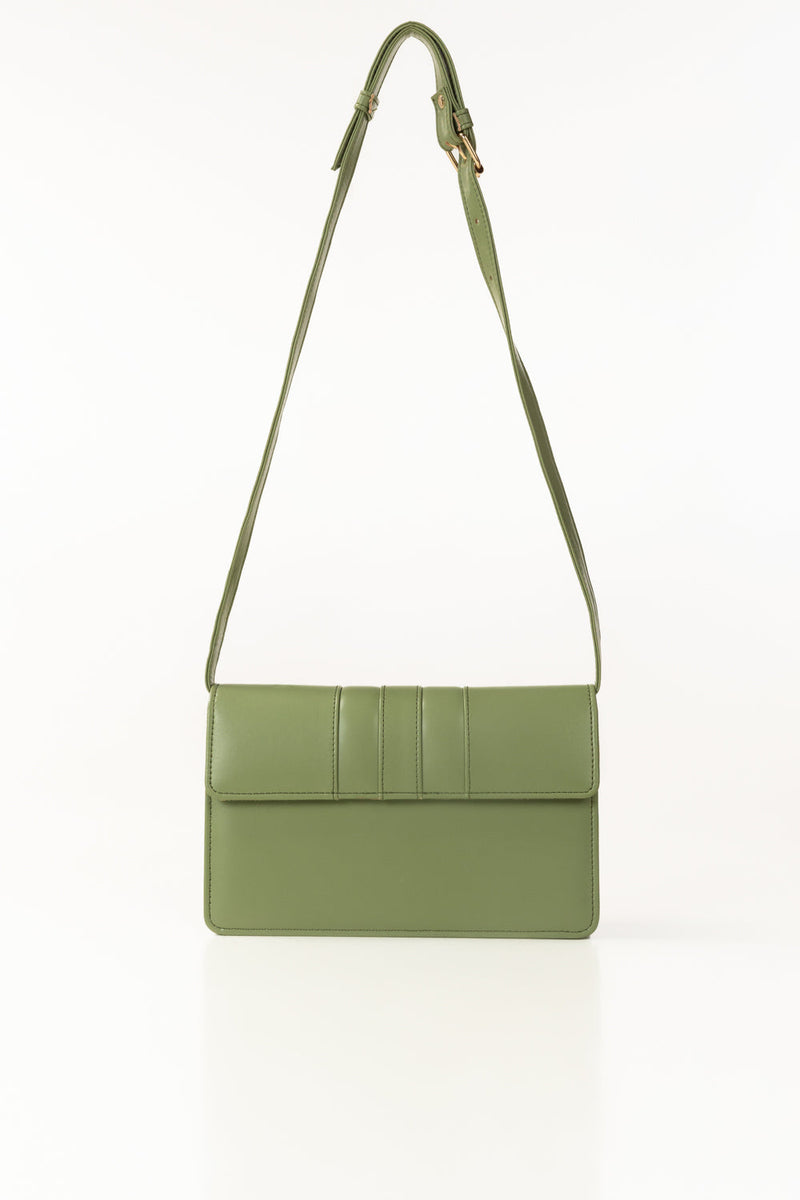 Green Structured Faux Leather Crossbody Bag with Adjustable Strap-Zavy Vibes
