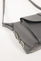 Grey Faux Leather Crossbody Bag with Front Flap Pocket-Zavy Vibes