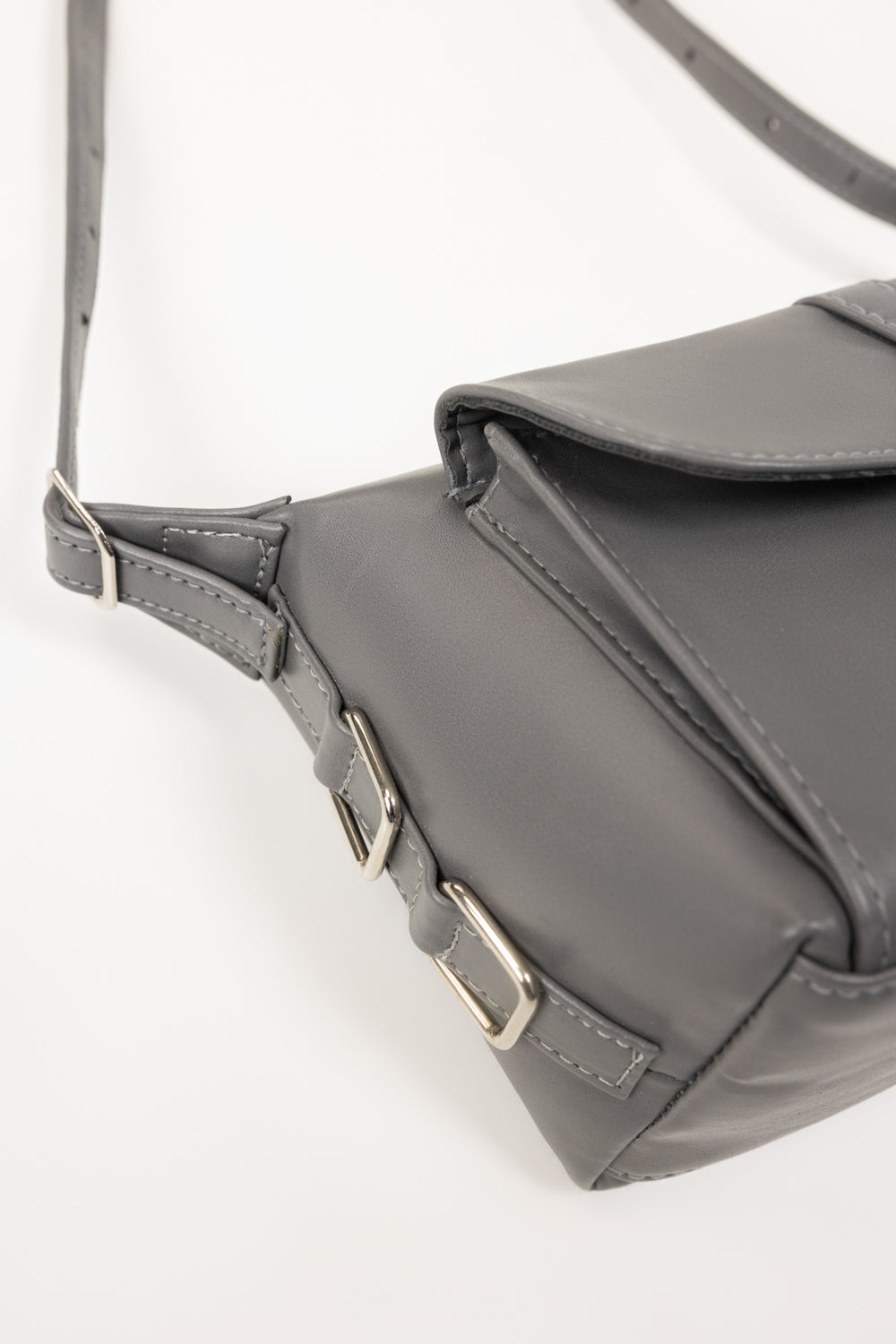 Grey Faux Leather Crossbody Bag with Front Flap Pocket-Zavy Vibes