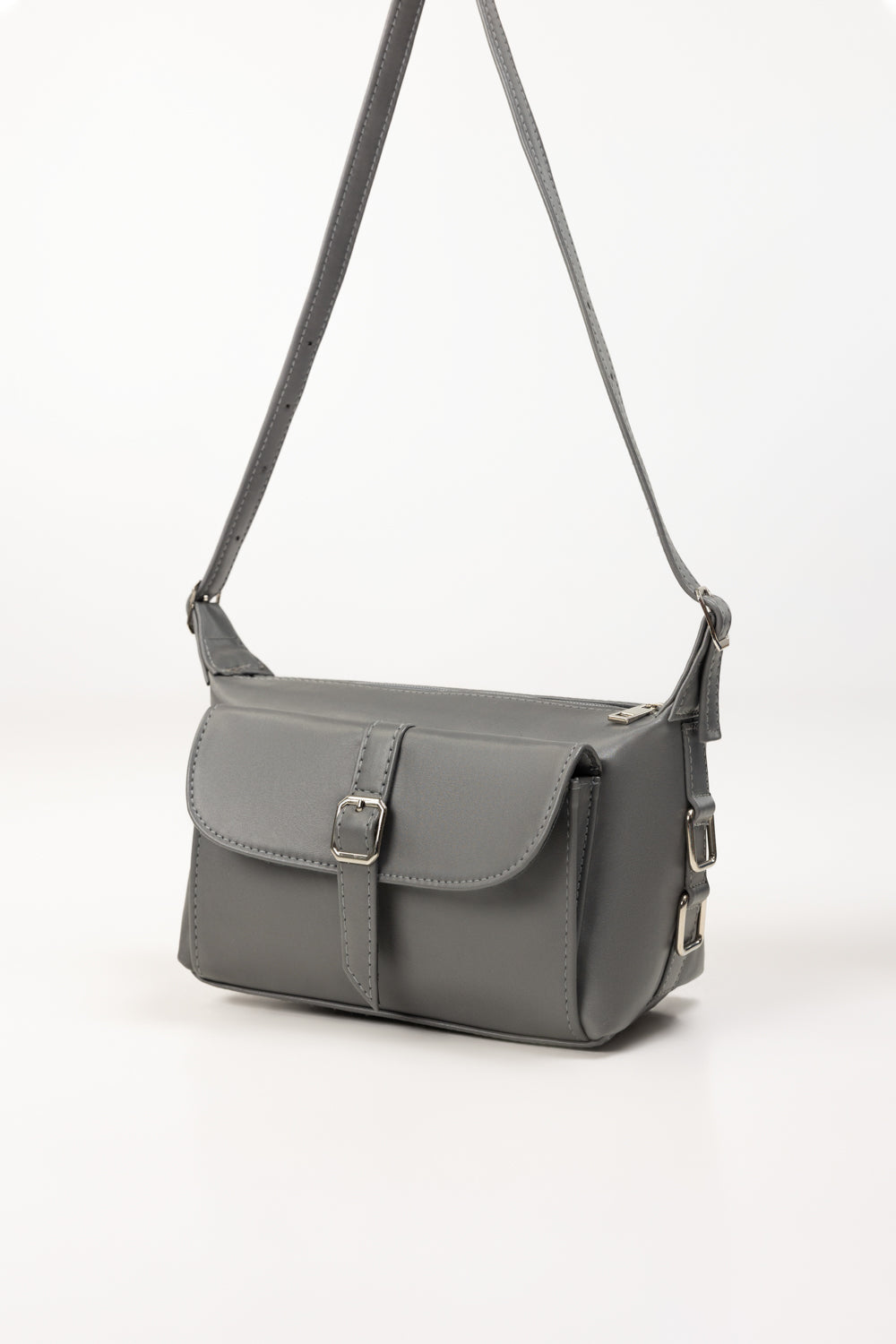 Grey Faux Leather Crossbody Bag with Front Flap Pocket-Zavy Vibes
