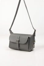 Grey Faux Leather Crossbody Bag with Front Flap Pocket-Zavy Vibes