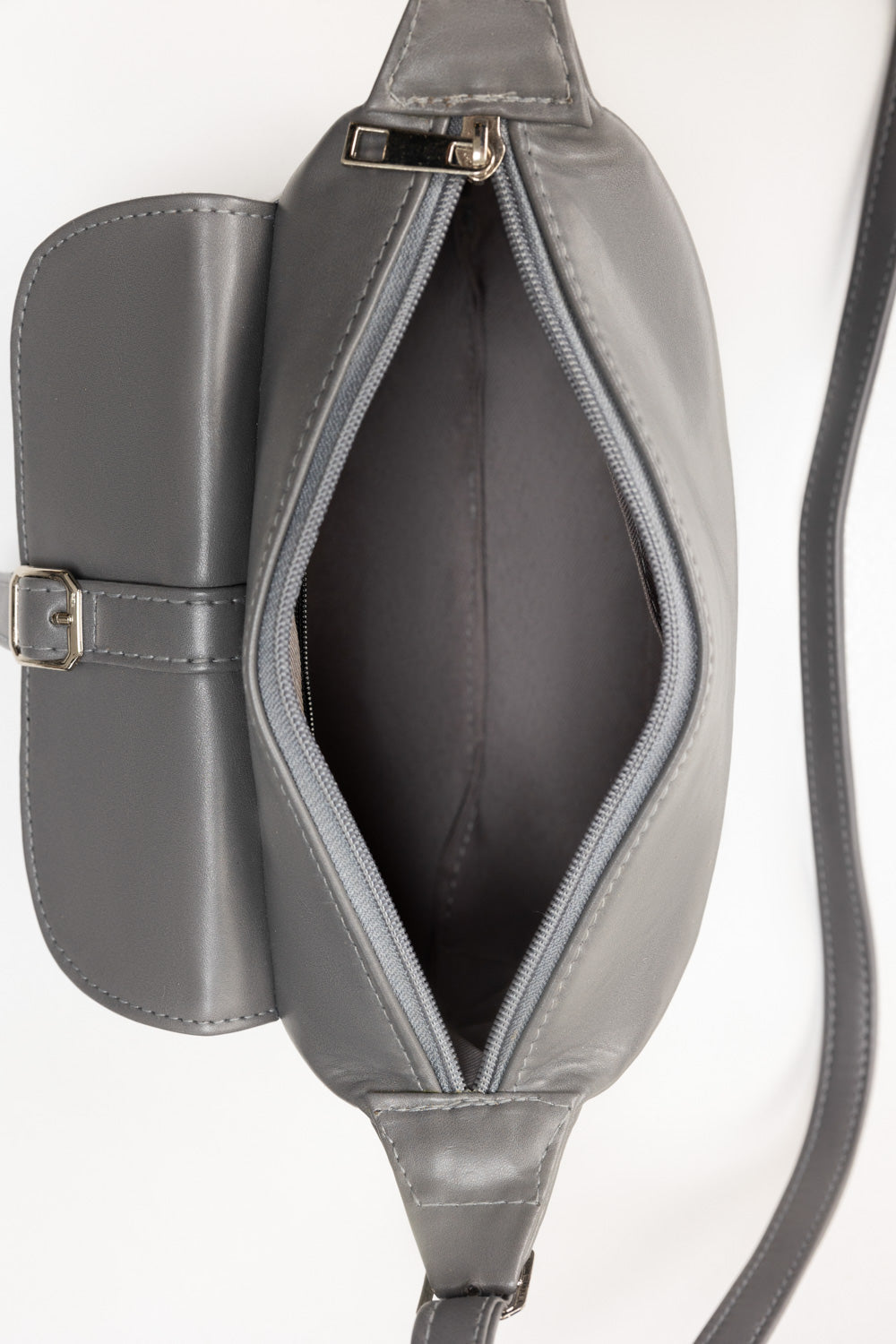 Grey Faux Leather Crossbody Bag with Front Flap Pocket-Zavy Vibes