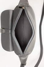 Grey Faux Leather Crossbody Bag with Front Flap Pocket-Zavy Vibes