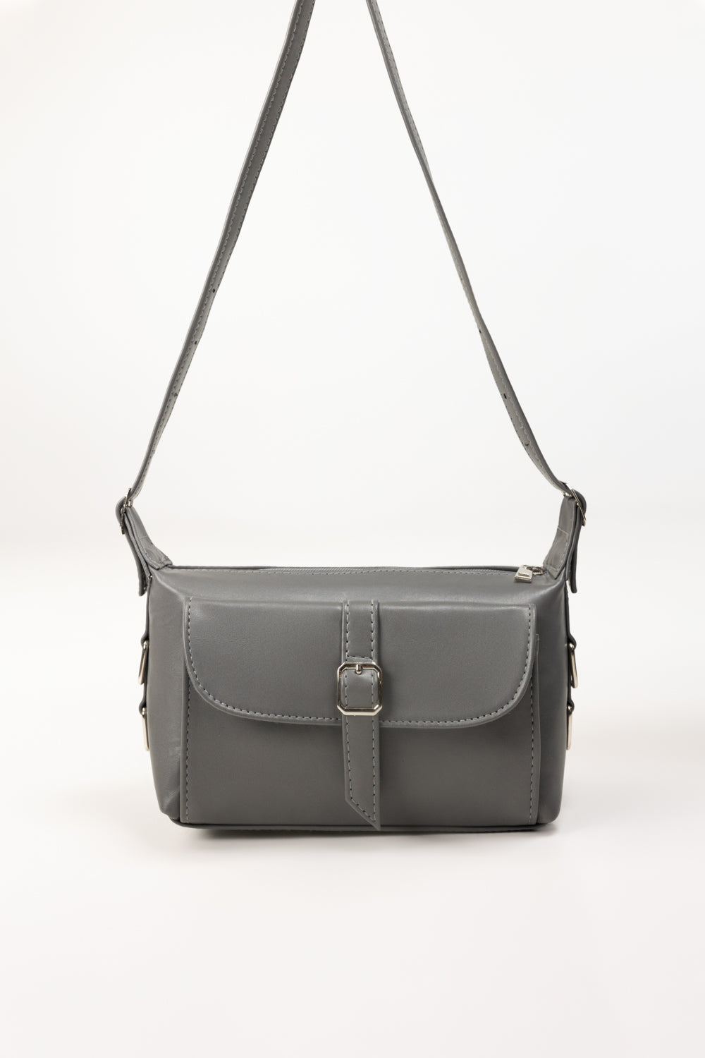 Grey Faux Leather Crossbody Bag with Front Flap Pocket-Zavy Vibes