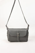 Grey Faux Leather Crossbody Bag with Front Flap Pocket-Zavy Vibes