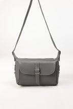 Grey Faux Leather Crossbody Bag with Front Flap Pocket-Zavy Vibes