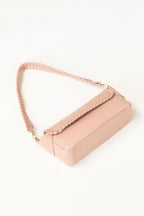 Pink Faux Leather Crossbody Baguette Bag with Woven Strap-Zavy Vibes