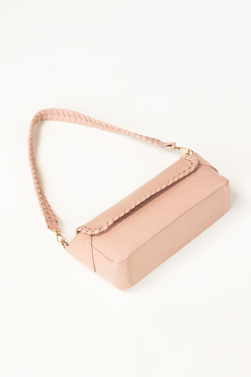 Pink Faux Leather Crossbody Baguette Bag with Woven Strap-Zavy Vibes