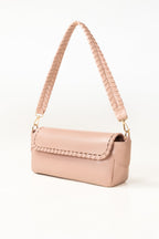 Pink Faux Leather Crossbody Baguette Bag with Woven Strap-Zavy Vibes