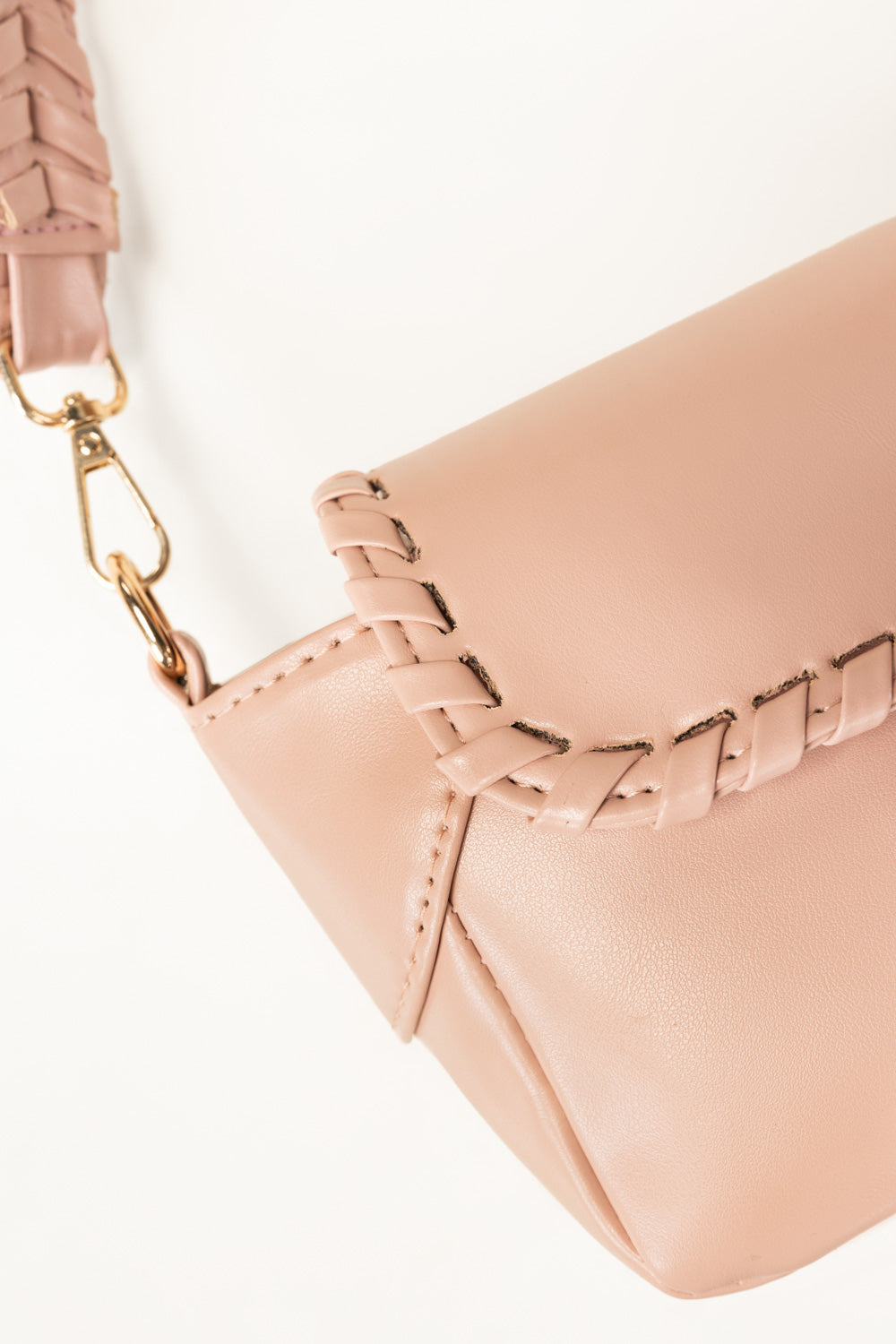 Pink Faux Leather Crossbody Baguette Bag with Woven Strap-Zavy Vibes