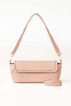 Pink Faux Leather Crossbody Baguette Bag with Woven Strap-Zavy Vibes